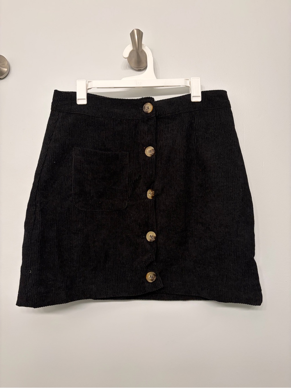 SHEIN Classic Button-Front Corduroy Mini Skirt - Black